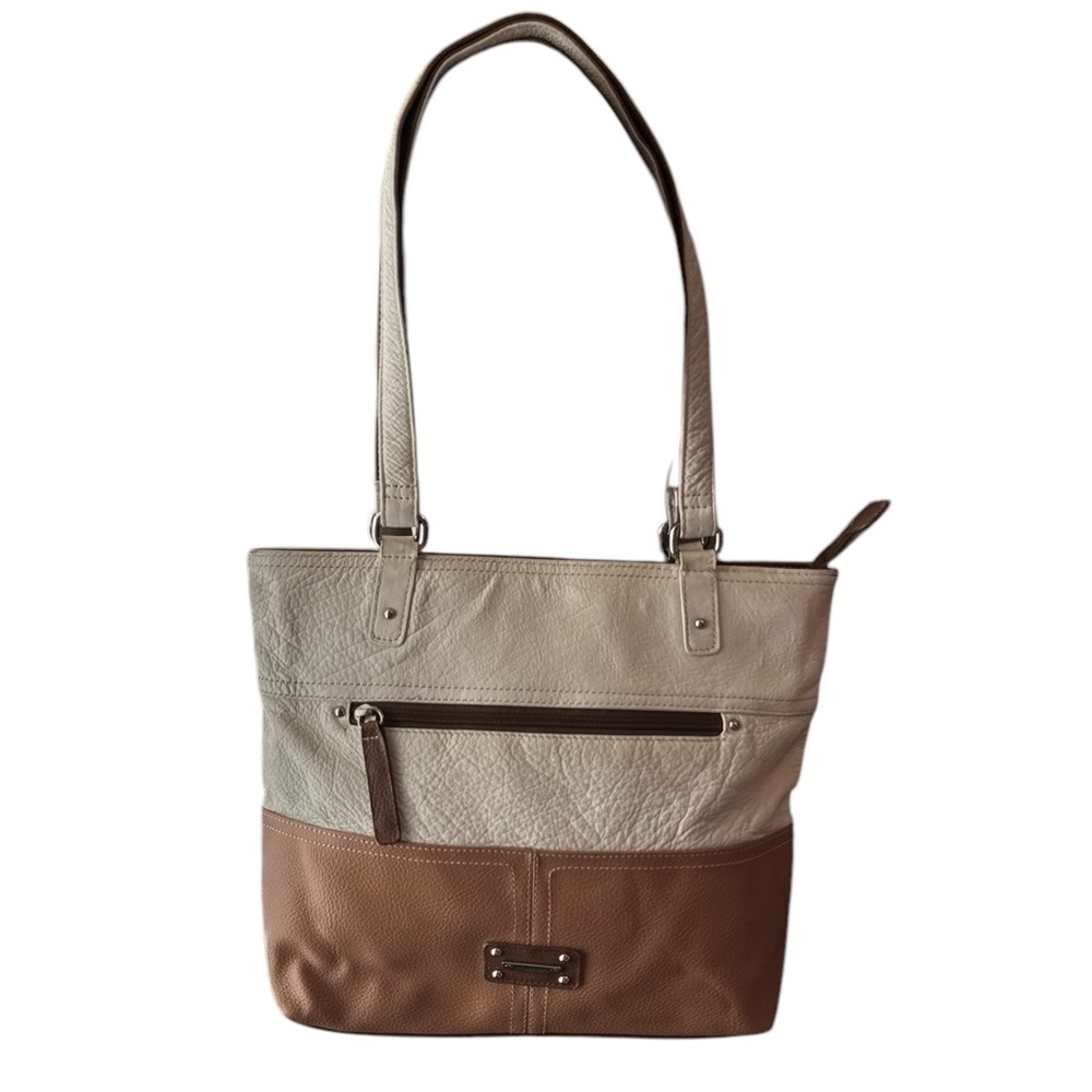 Stone & Co. Cream and Brown Leather Tote Bag